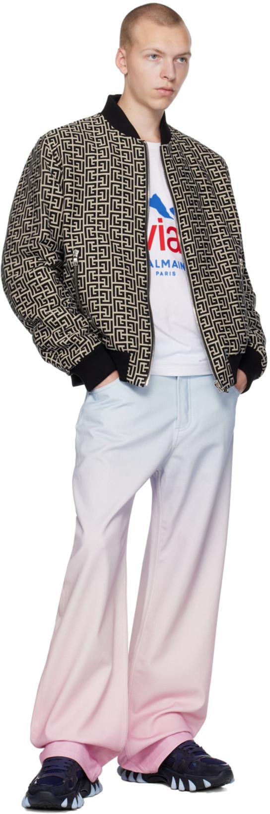 BALMAIN Monogram-pattern Reversible Bomber Jacket In Black White