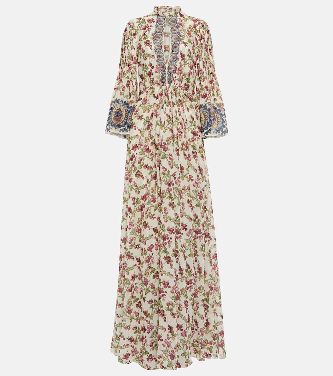 ETRO Berry-print Flutter-sleeve Silk Gown In White