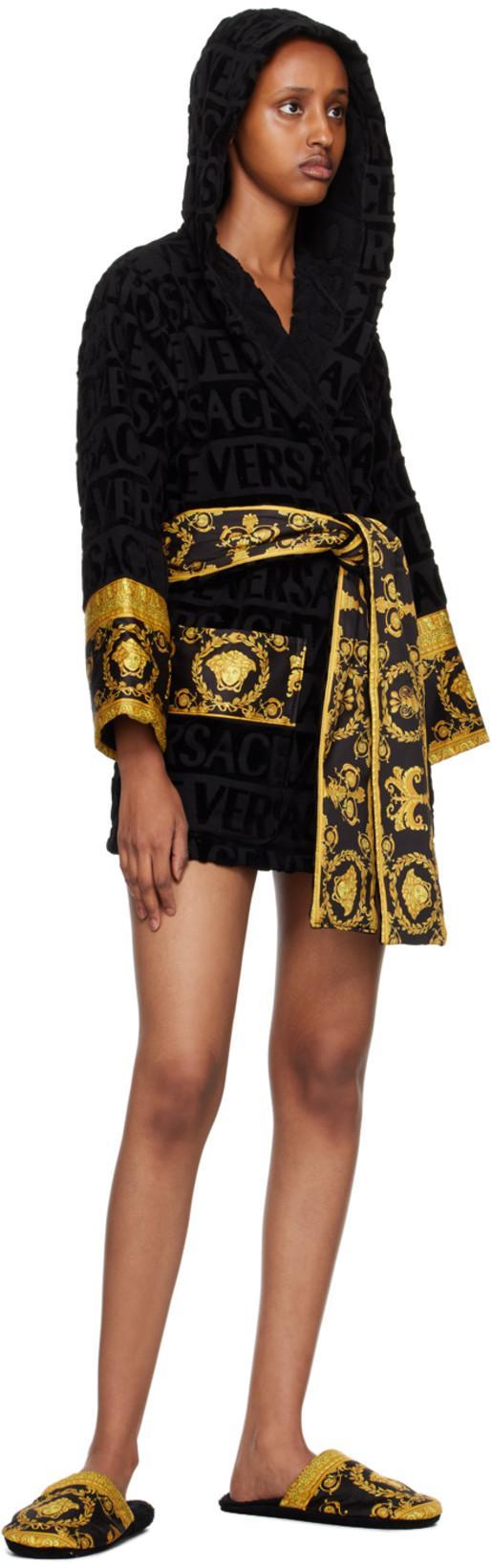 VERSACE Barocco-print Cotton Robe In Black