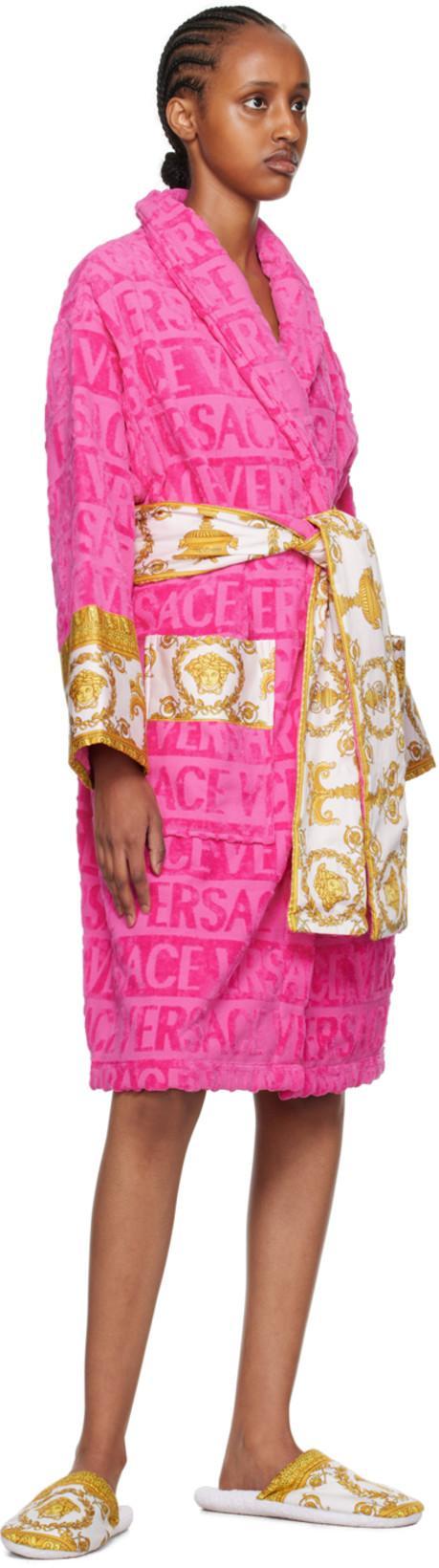 VERSACE I Heart Baroque Cotton Bath Robe In Pink