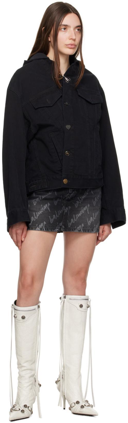 BALENCIAGA Cagole Leather Knee Boots With Stiletto Heel In White