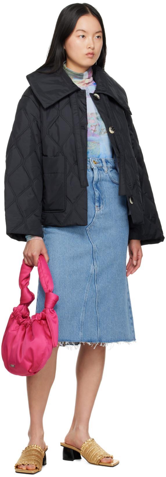 GANNI Ladies Light Blue Stone Denim Organic Cotton Midi Skirt