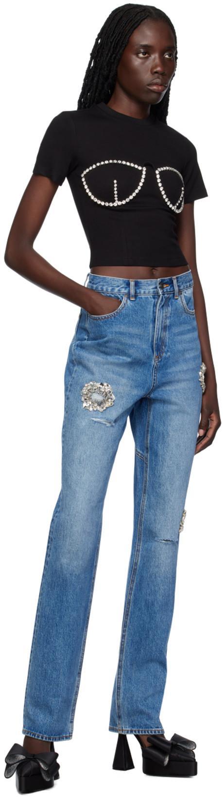 AREA Crystal-embellished Cup-chain T-shirt In Black