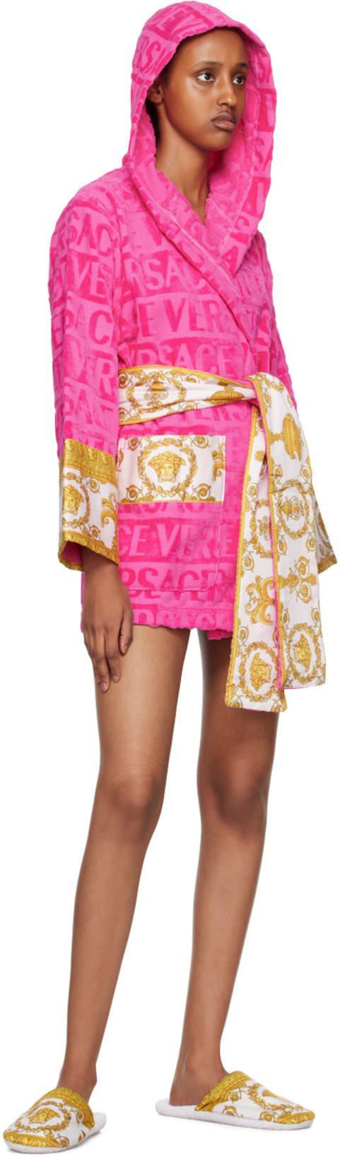 VERSACE I Heart Baroque Short Hooded Bath Robe In Pink