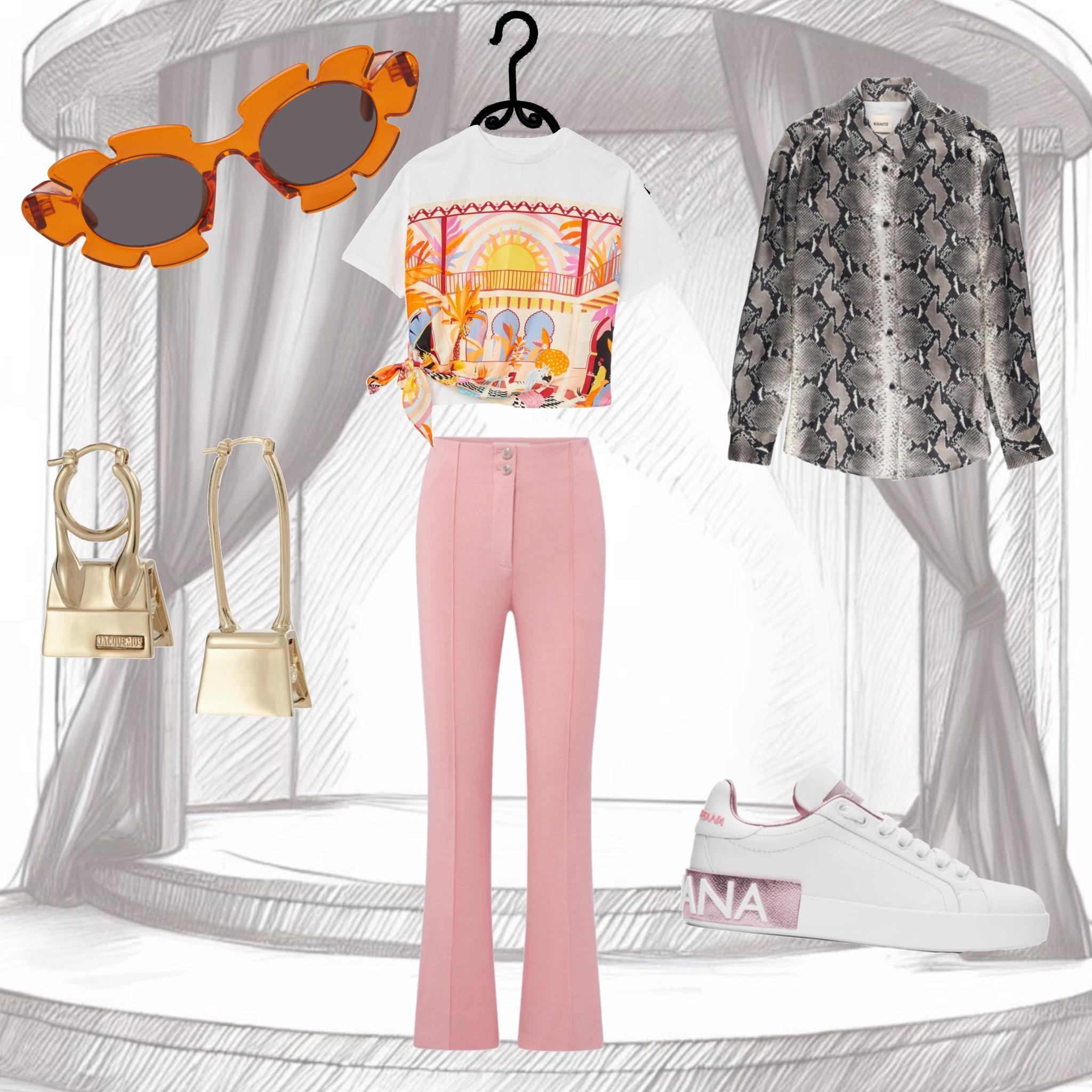 DOLCE & GABBANA Portofino Leather Sneakers In White And Pink In Multi