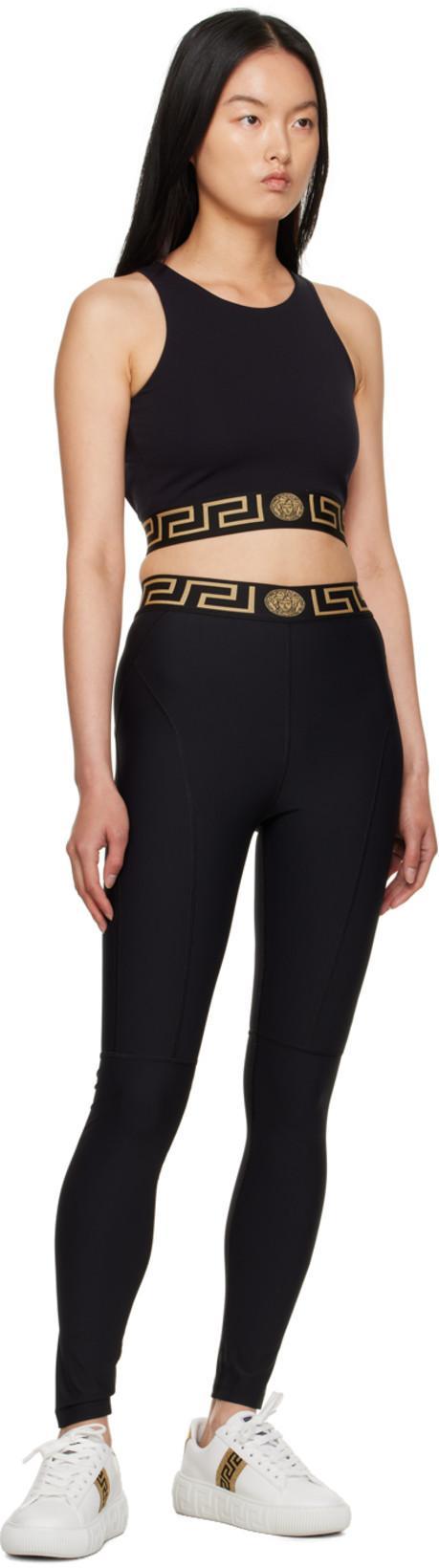 VERSACE Black Sports Bra With Greca And Medusa Detail In Stretch Cotton