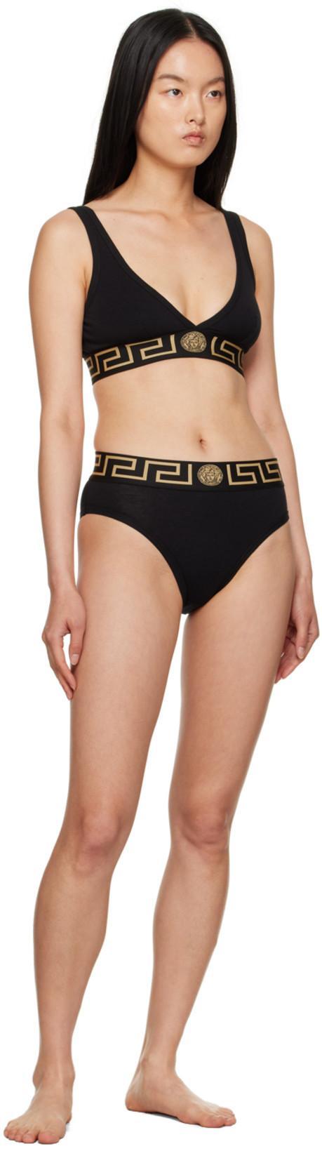 VERSACE Stretch Cotton Briefs With Logoed Elastic Band In Black