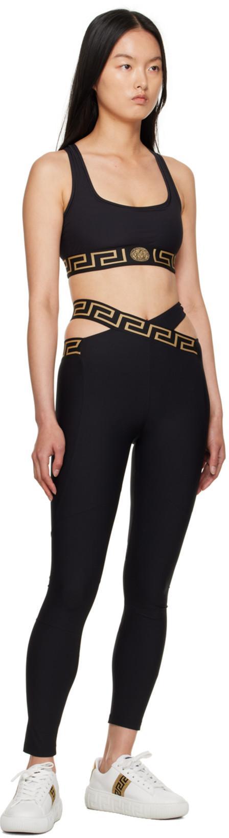 VERSACE Black Sports Bra With Greca And Medusa Detail In Stretch Cotton