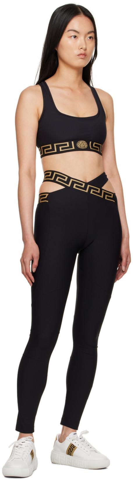 VERSACE Black Sports Bra With Greca And Medusa Detail In Stretch Cotton