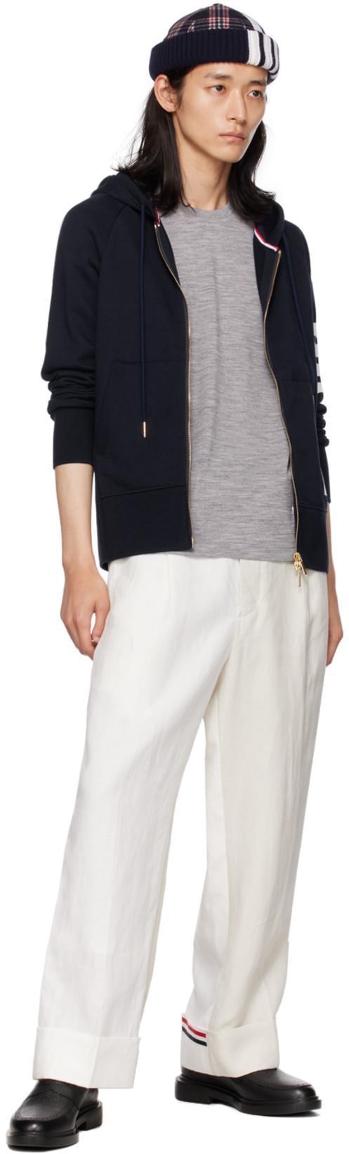 THOM BROWNE Classic Loopback 4-bar Full Zip Hoodie Man Sweatshirt Multicolored Size Xl Cotton In Blue