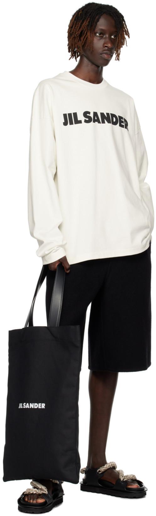 JIL SANDER Logo Print Cotton-linen Blend Tote Bag In Black