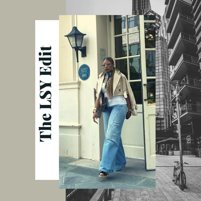 The LSY Edit: Trench Crop Jackets | Wearing: Totême Espera Ribbed Stretch Cotton-blend Top In White; Tom Ford Narrow Metal Cat-eye Sunglasses In Shiny Rose Gold; Burberry Haltye Cotton Gabardine Crop Trench Jacket In Honey