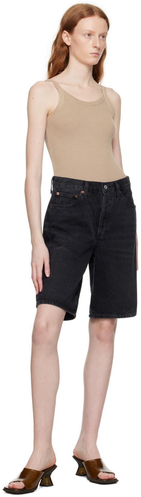 AGOLDE Parker Black Distressed Denim Shorts In Fallen