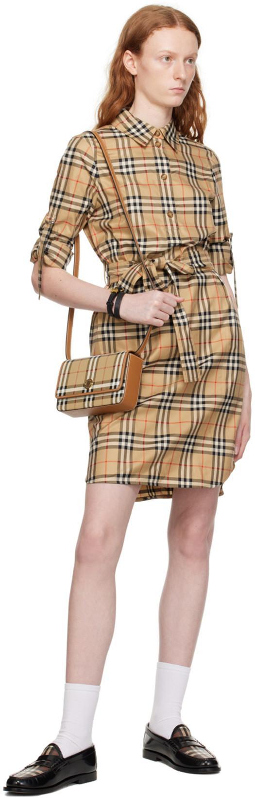 BURBERRY Chemisier Cotton Short Dress With Check Print In Nude
