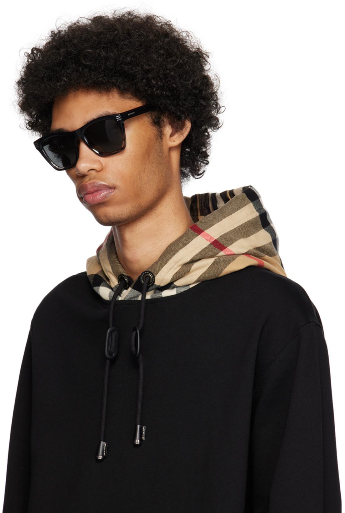 BURBERRY Black Sweatshirt With Vintage Check Printed Hood In Cotton
