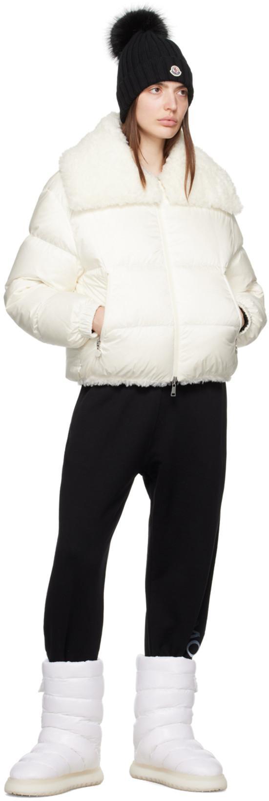 MONCLER Ribbed Knit Wool Beanie With Faux Fur Pom-pom In Black