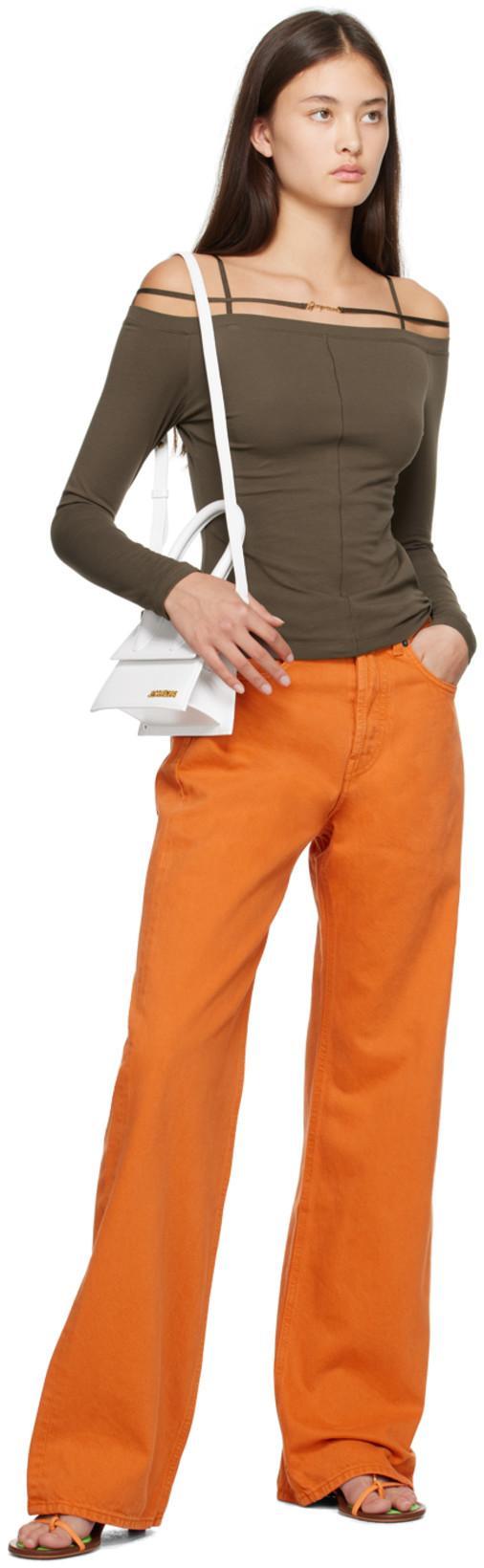 JACQUEMUS Sierra Off-the-shoulder Stretch Cotton-jersey Top In Brown