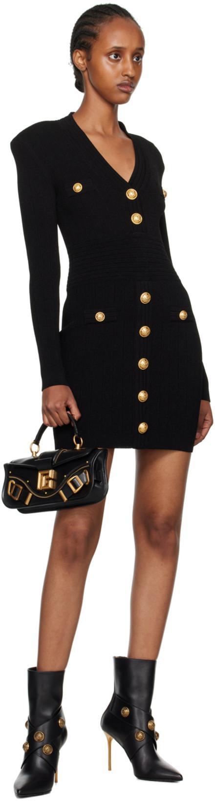 BALMAIN Short Knitted Dress With Gold Buttons In Black