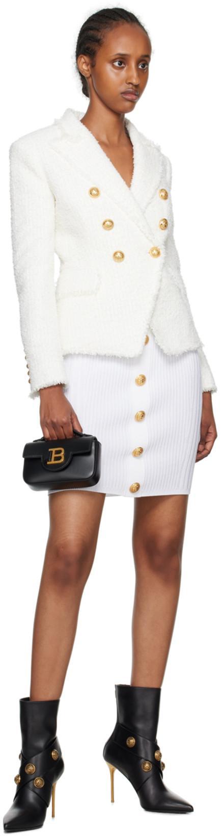 BALMAIN Double-breasted Structured Denim Blazer With Peak Lapel In White