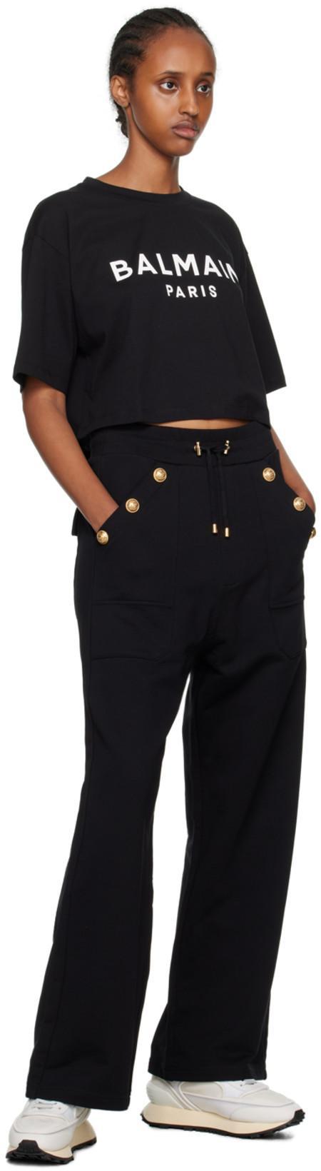 BALMAIN Printed Logo Cropped T-shirt In Black