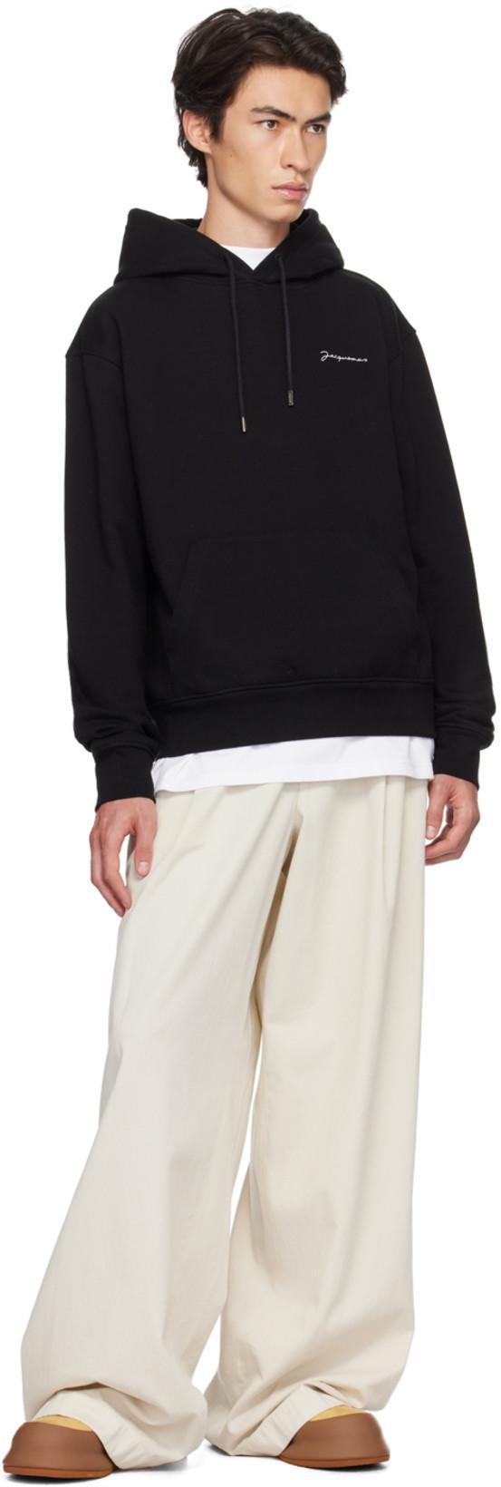 JACQUEMUS Logo Embroidered Drawstring Hoodie In Black