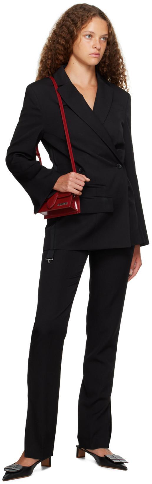 JACQUEMUS Tibau Asymmetric Double-breasted Grain De Poudre Wool Blazer In Black