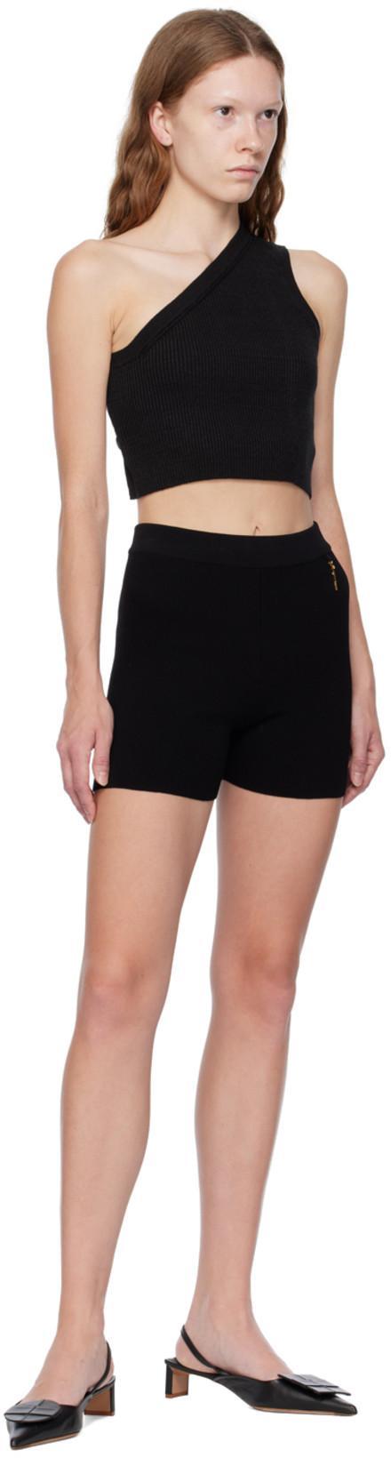 JACQUEMUS La Maille Ascu Asymmetric Knitted Crop Top In Black