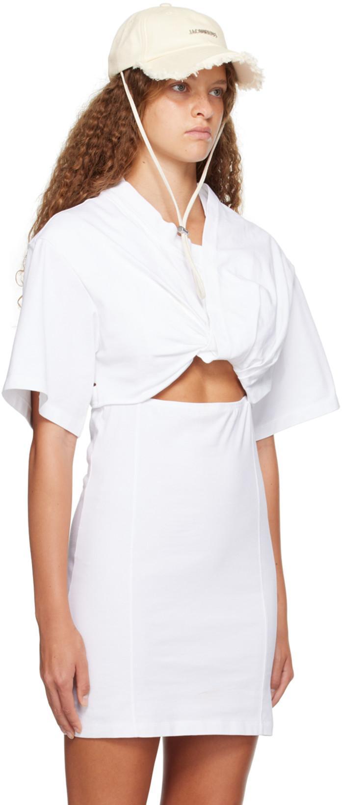 JACQUEMUS Bahia Twist-front Cutout Cotton Mini Dress In White