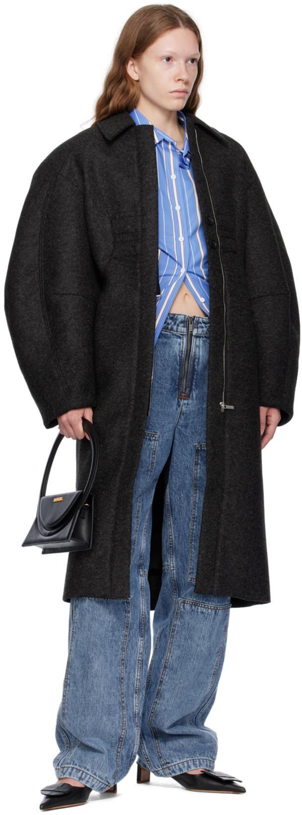 JACQUEMUS Le Manteau Ovalo Coat In Black