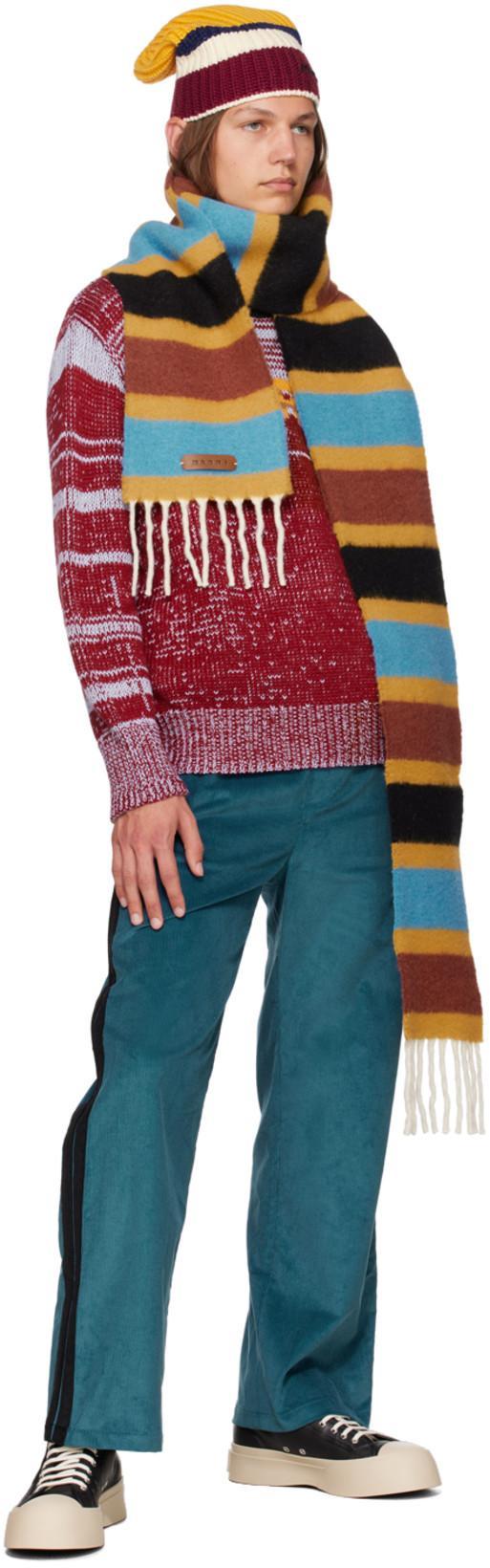 MARNI Intarsia-knit-logo Virgin-wool Sweater In Burgundy