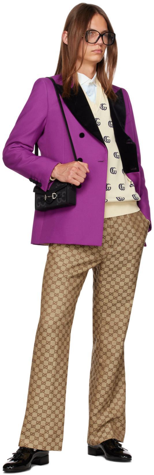 GUCCI Double-breasted Blazer In Textured Polyester Gauze In Purple