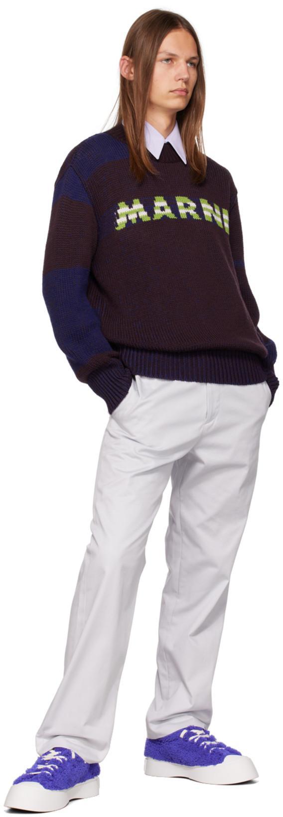 MARNI Intarsia-knit-logo Virgin-wool Sweater In Multicolor