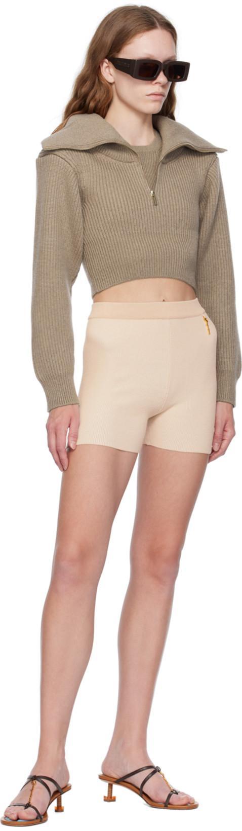 JACQUEMUS High Waist Knitted Cycling Shorts In Beige