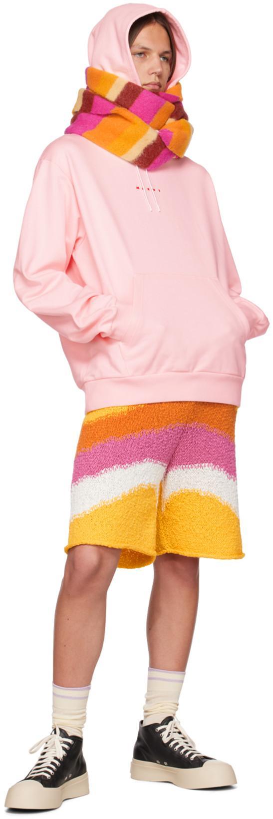 MARNI Pastel Pink Relaxed Fit Hoodie With Front Kangaroo Pocket