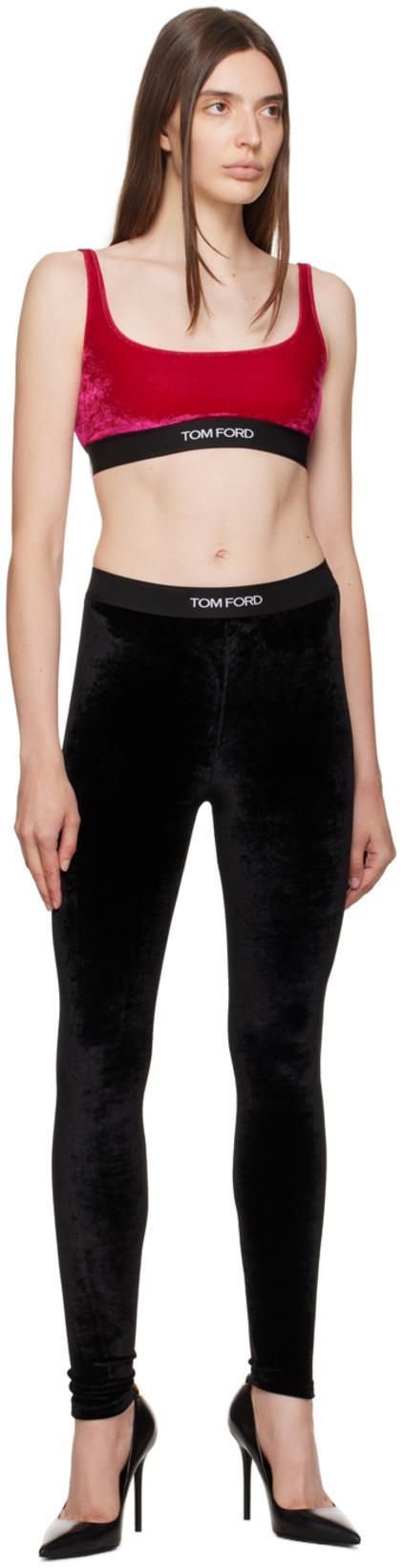 TOM FORD Stretch Lustrous Velour Signature Leggings In Black
