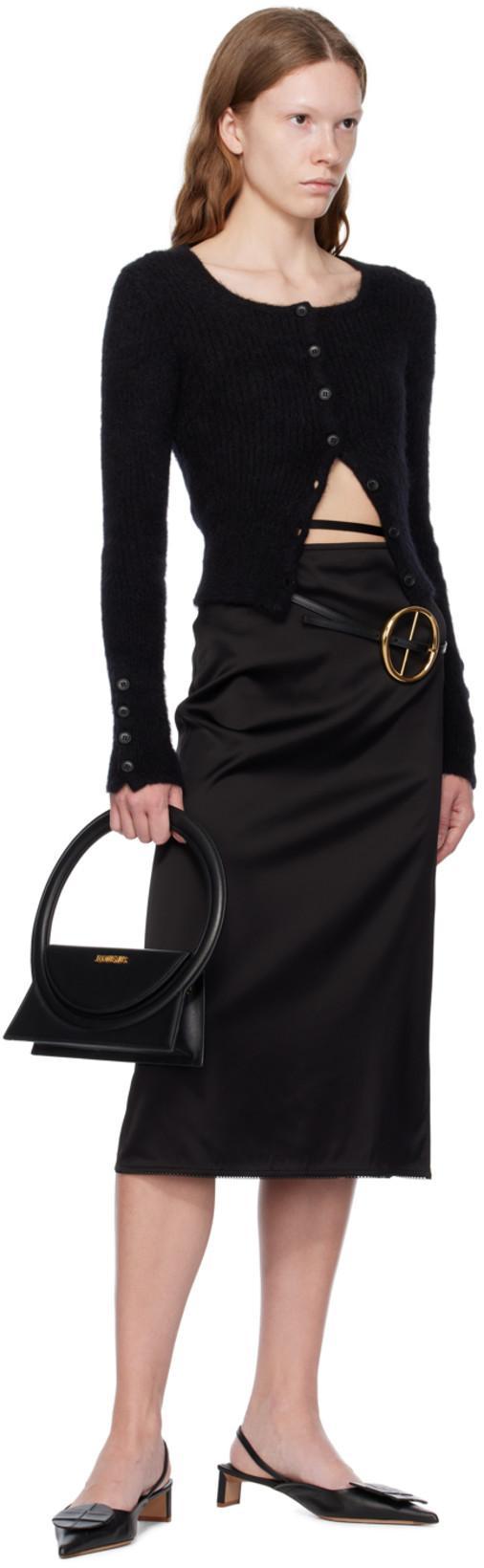 JACQUEMUS Logo Bucket Satin Midi Skirt In Black