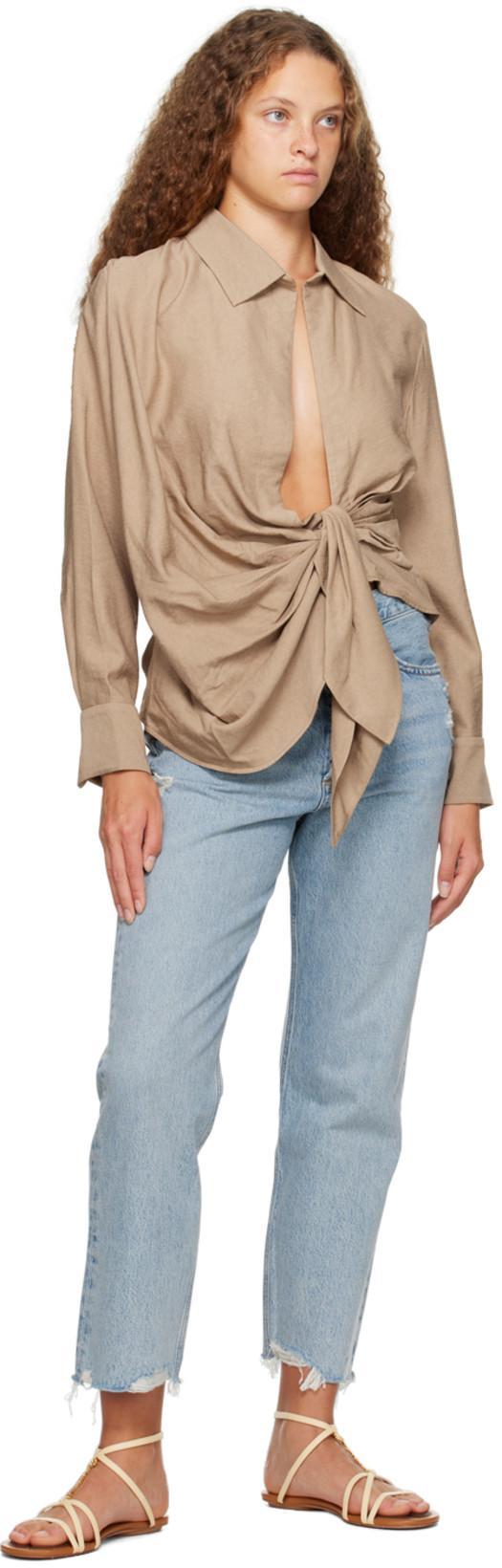 JACQUEMUS Bahia Knot-detail Blouse In Nude