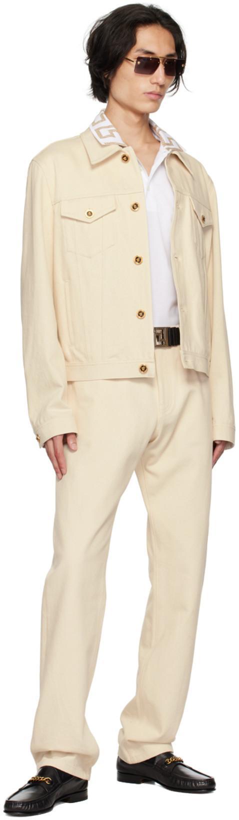 VERSACE Greca Short-sleeved Polo Shirt In Optical White