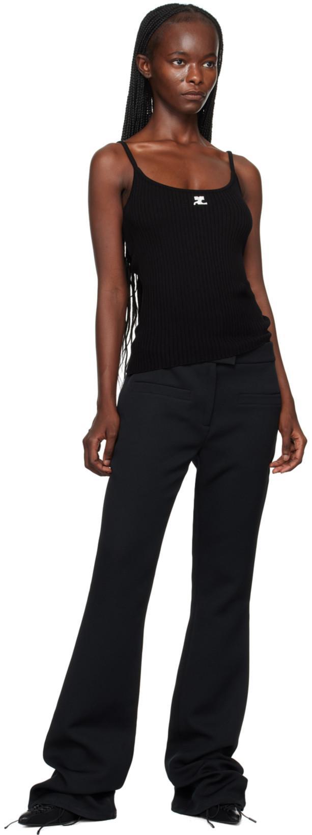 COURRÈGES Ribbed Spaghetti Strap Top With Elegant Logo Detail And Luxurious Fabric Blend In Black