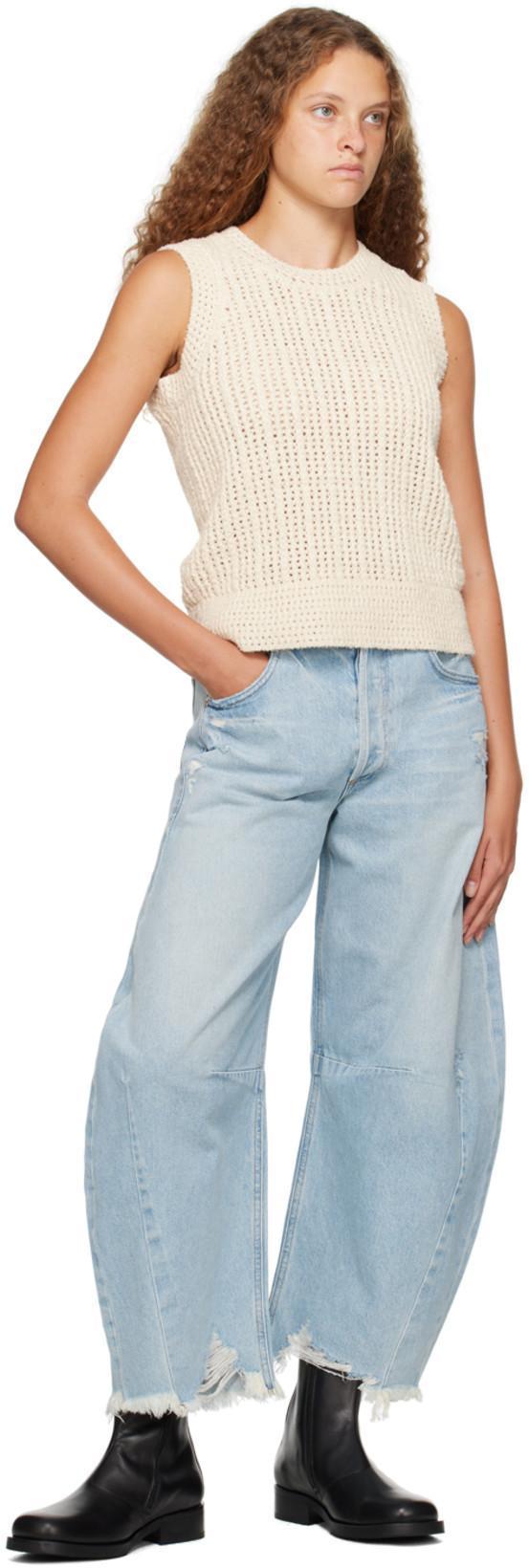 CITIZEN OF HUMANITY Horseshoe Distressed High-rise Wide-leg Jeans In Savahn Light Indigo