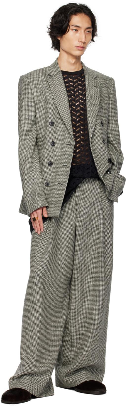 DRIES VAN NOTEN Black & White Check Trousers In 900 Black