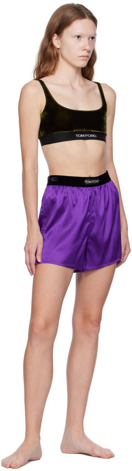 TOM FORD Logo Silk Satin Mini Shorts In Purple