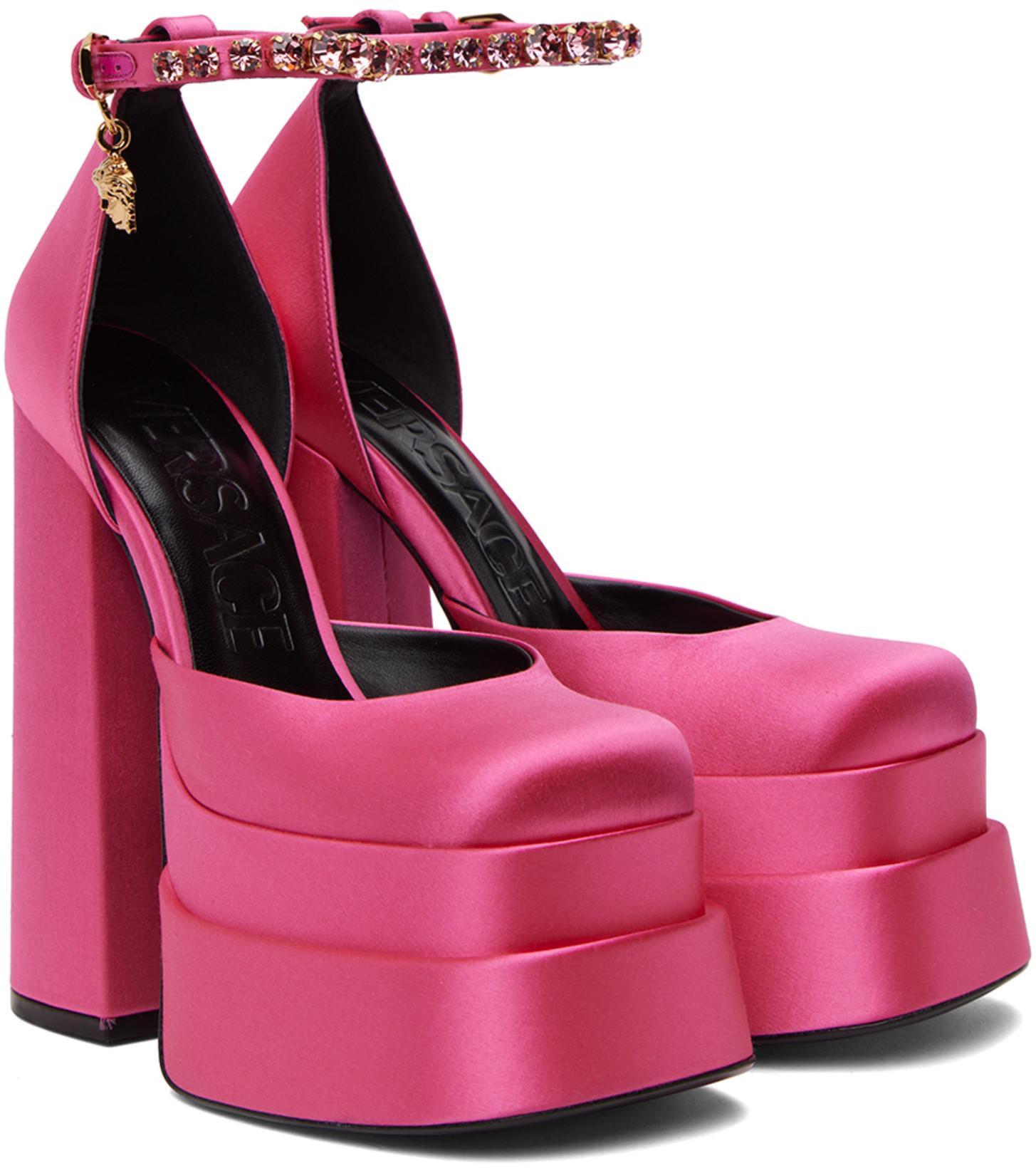 VERSACE Fuchsia Satin Medusa Aevitas Sandals In Pink