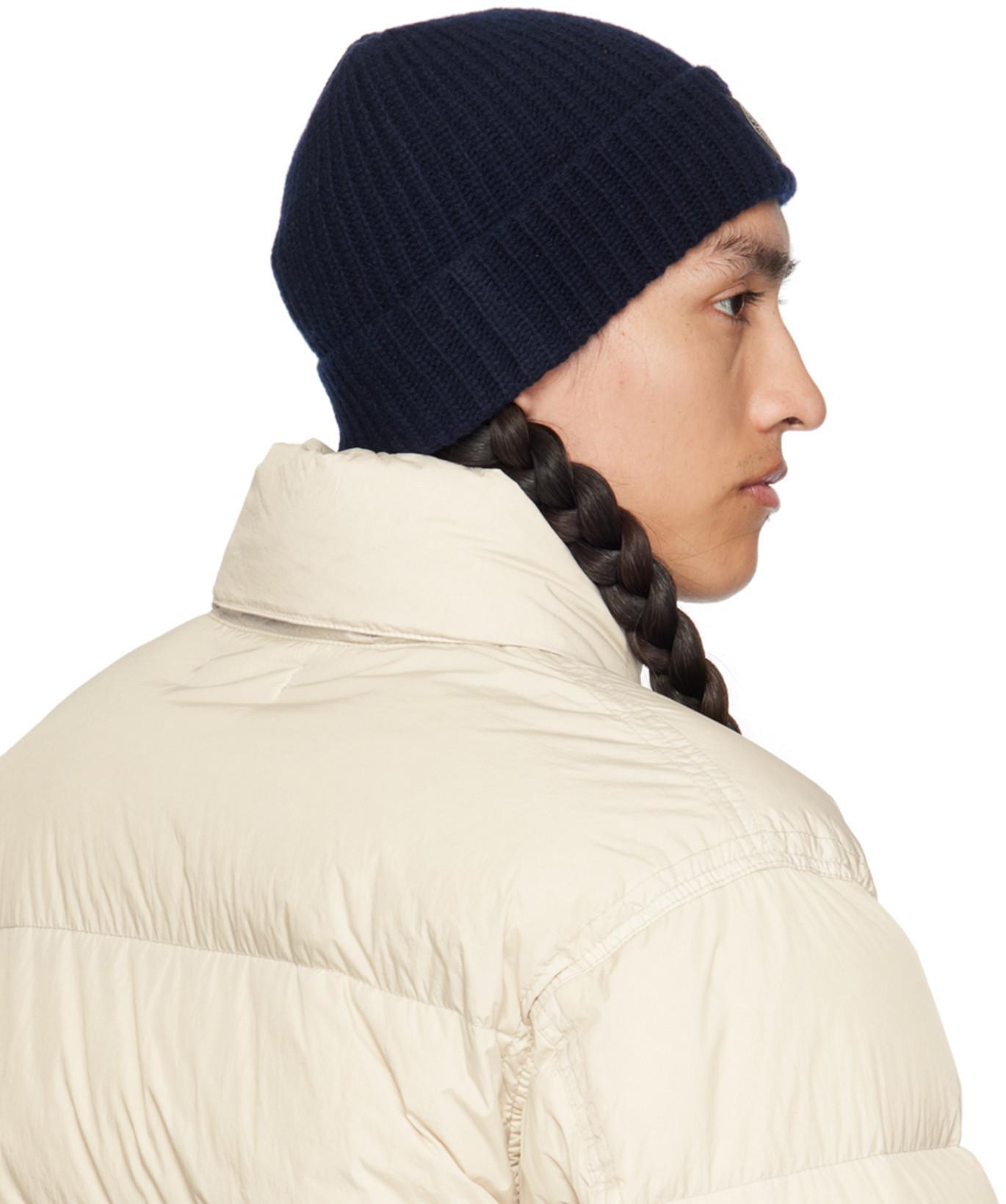 STONE ISLAND Light Wool Knitted Beanie With Compass Patch Accessories In Black