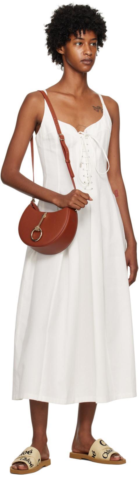 CHLOÉ Woody Flat Logo Ribbon Slide Sandals In White