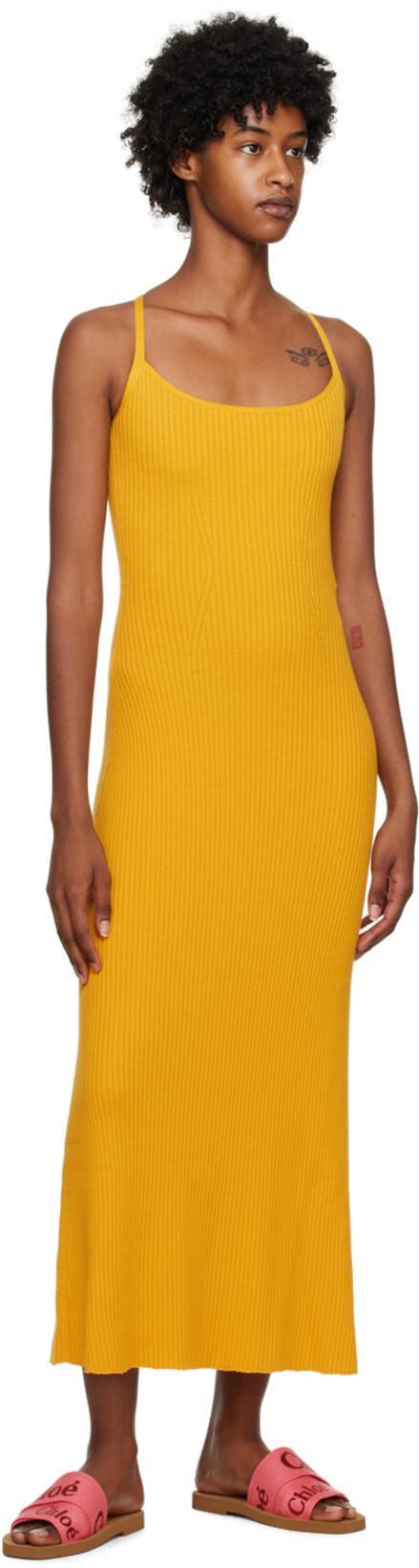 CHLOÉ Yellow Ribbed Long Dress In 730 Dark Honey