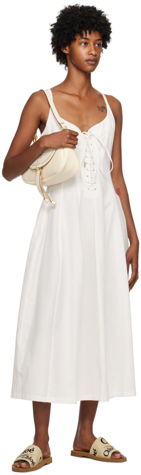 CHLOÉ Woody Flat Logo Ribbon Slide Sandals In White