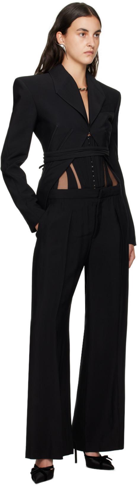 MUGLER High Waist Wide Leg Trousers In Black