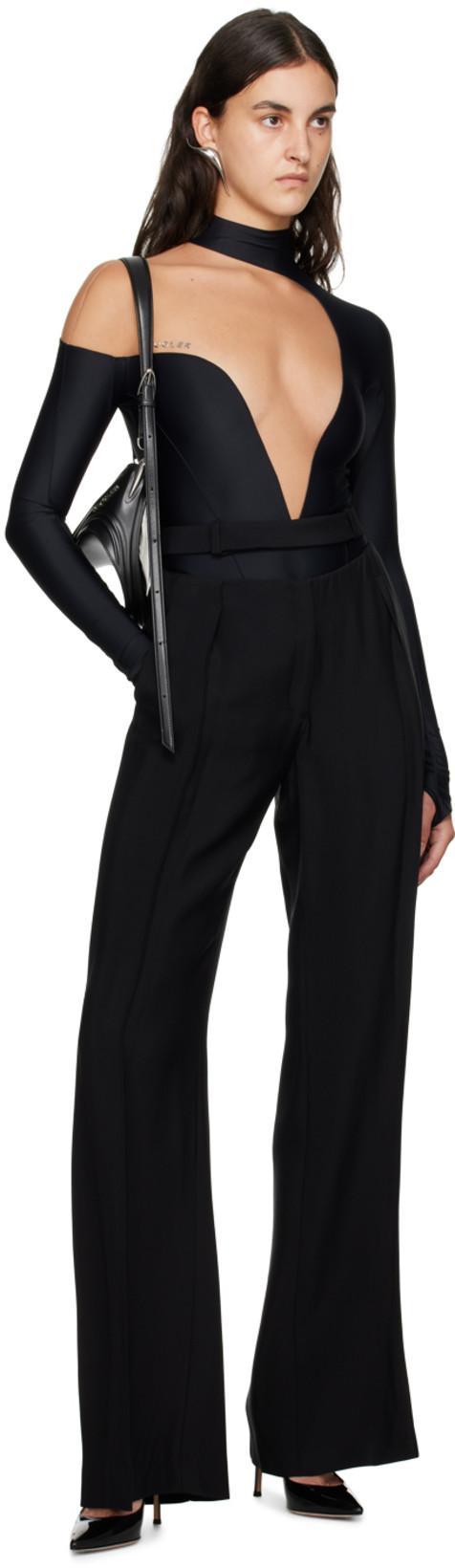 MUGLER High Waist Wide Leg Trousers In Black