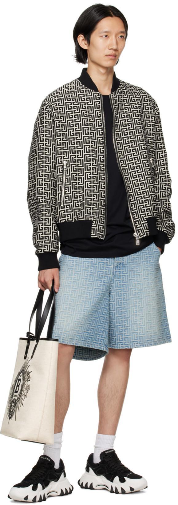 BALMAIN Monogram-pattern Reversible Bomber Jacket In Black White